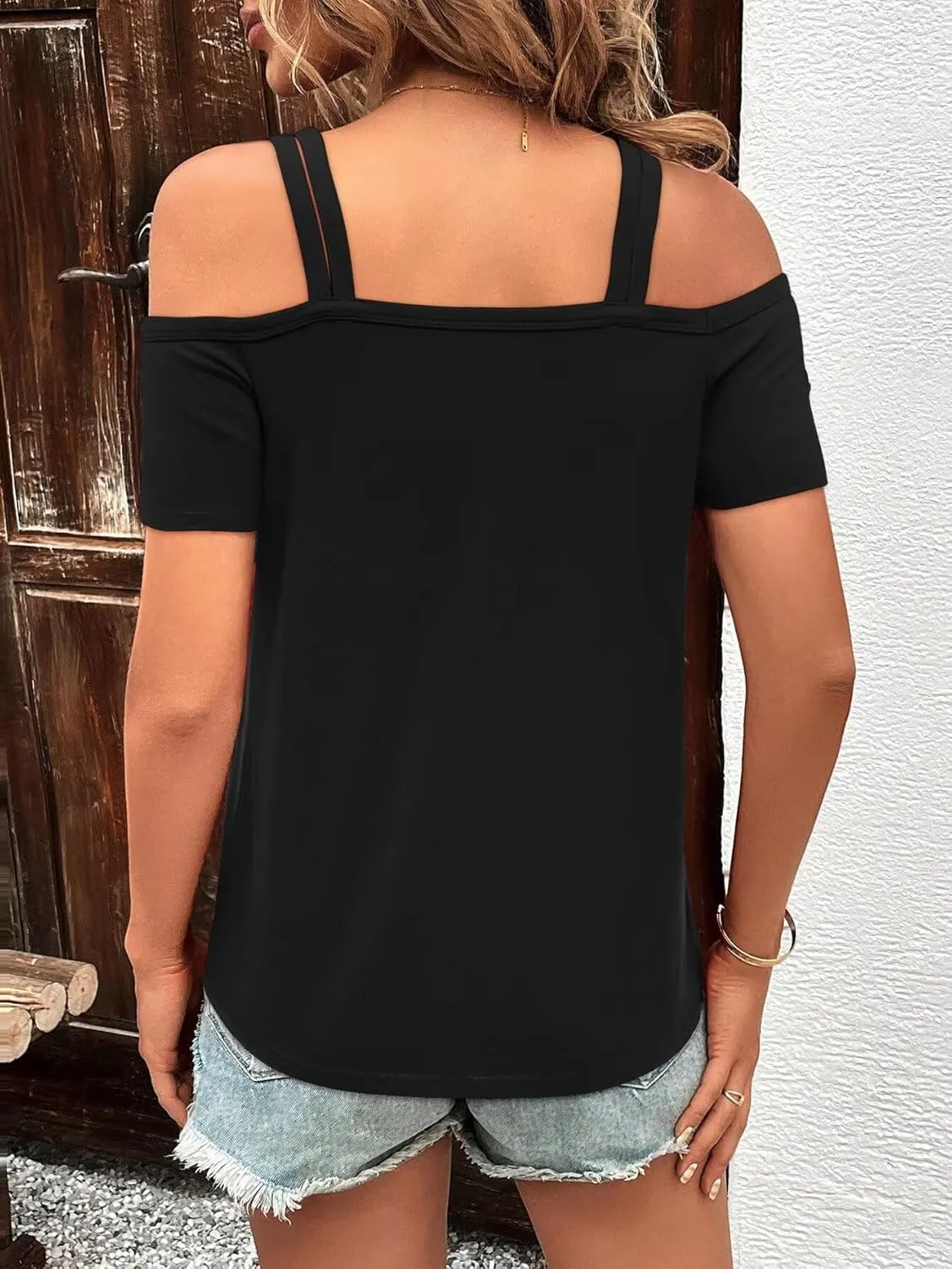 Bliwov Womens Cold Shoulder Tops Short Sleeve Cute Sexy Out Tops Strappy Criss Cross 2025 Summer Spring Beach T Shirts