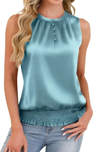 Blooming Jelly Womens Dressy Tank Tops Silk Satin Sleeveless Work Blouses Shirts Summer Business Casual Outfits 2025
