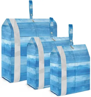 Blue Wooden Texture Packing Cubes for Travel 3 Set Packing Travel Organizer Cubes Luggage Organizer Bags for Carry On