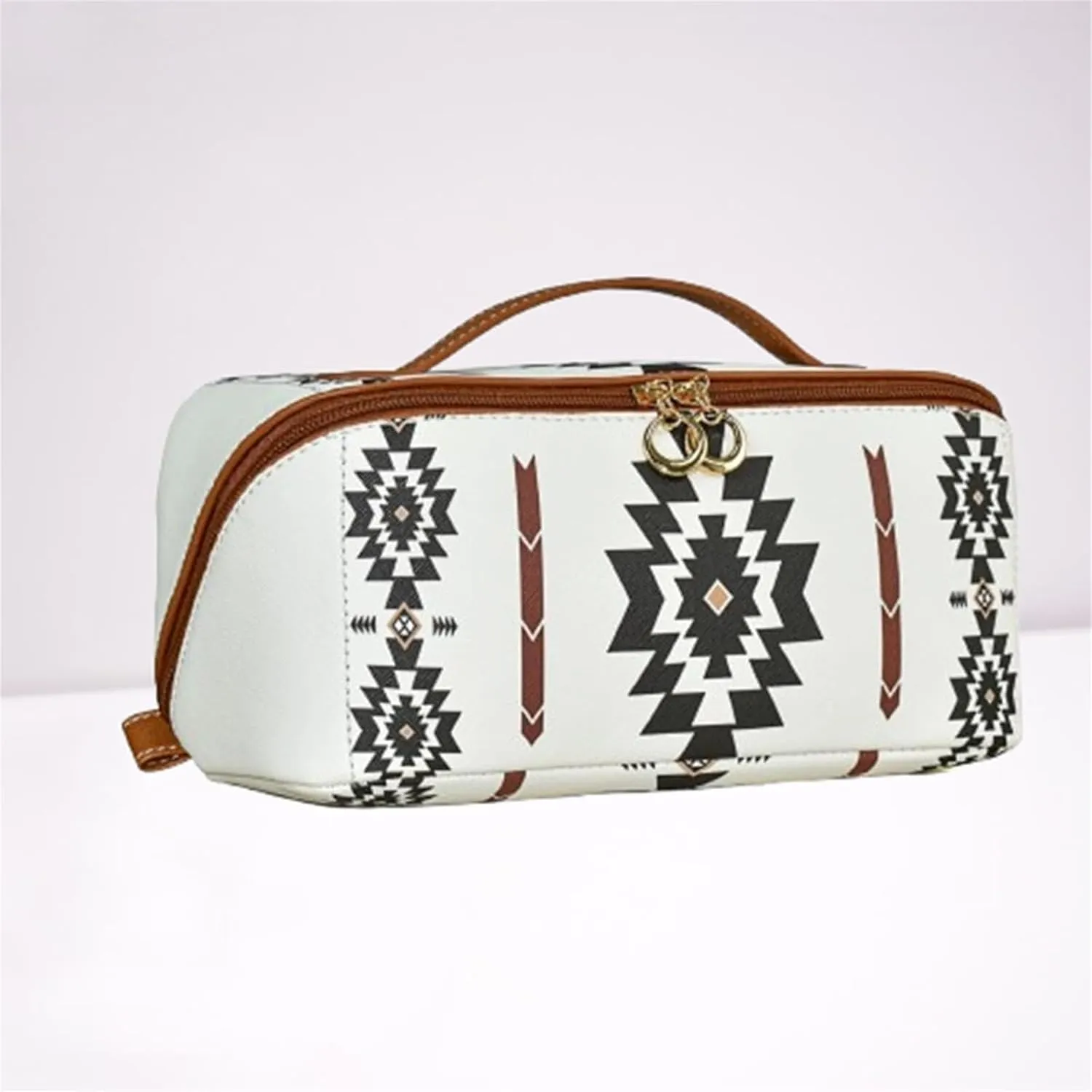 Boho Western Style Makeup Bag, PU Casual Colorblock Makeup Organizer Pouch, Versatile Waterproof Portable Organizer Pouch, Light Curry