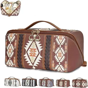 Boho Western Style Makeup Bag, PU Casual Colorblock Makeup Organizer Pouch, Versatile Waterproof Portable Organizer Pouch, Light Curry