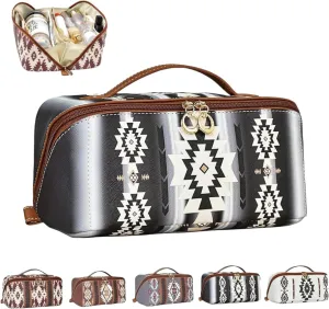 Boho Western Style Makeup Bag, PU Casual Colorblock Makeup Organizer Pouch, Versatile Waterproof Portable Organizer Pouch, Waterproof Portable Skincare Storage Pouch (Black)