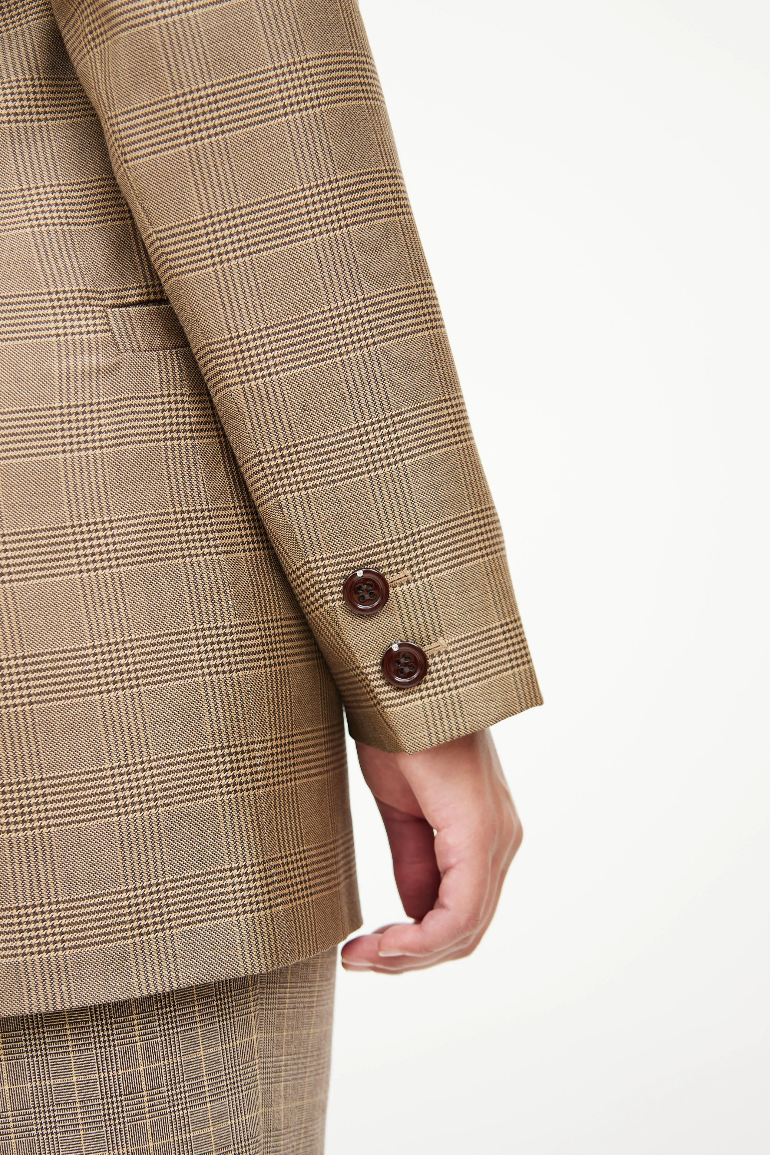Brown Plaid Long Sleeve Blazer