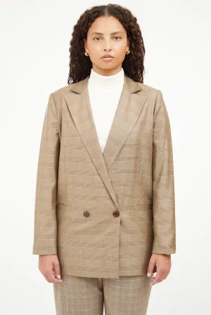 Brown Plaid Long Sleeve Blazer