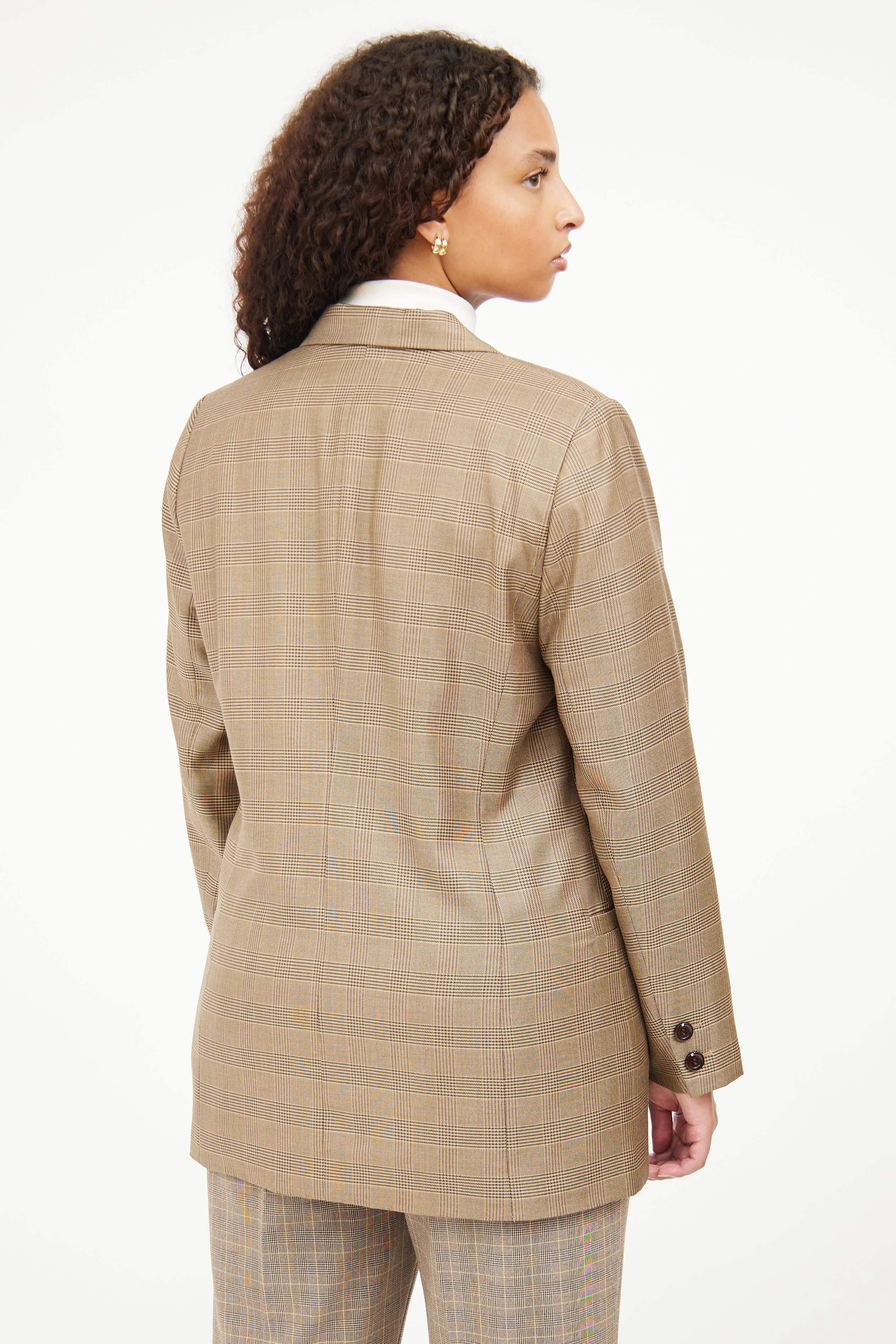 Brown Plaid Long Sleeve Blazer