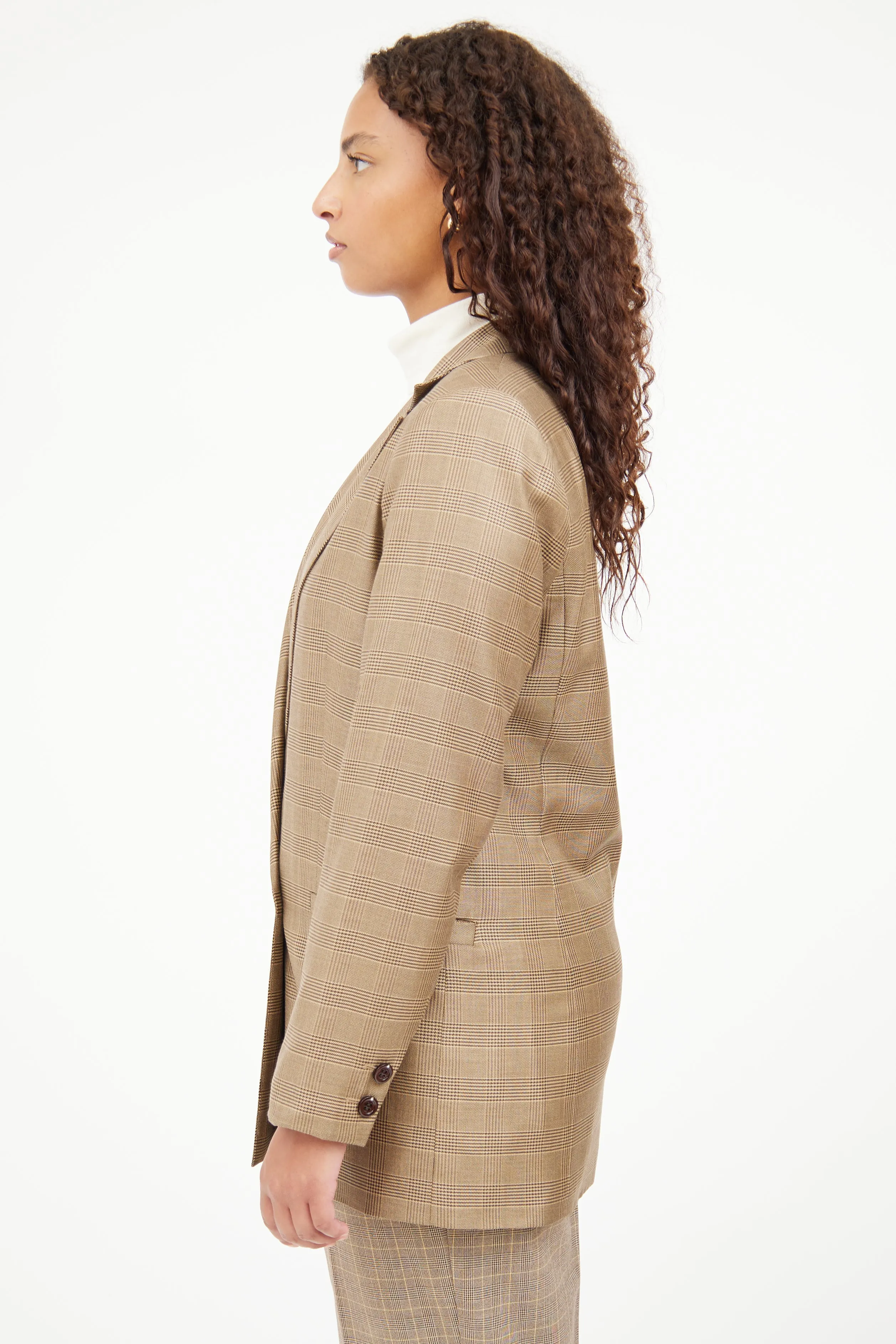 Brown Plaid Long Sleeve Blazer