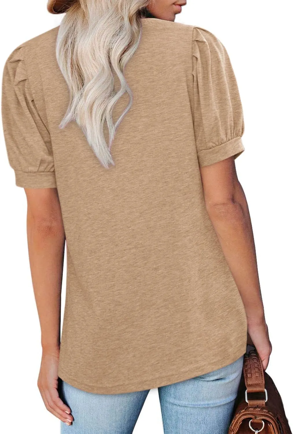 BZB Womens Square Neck Tops Trendy 2025 Short Puff Sleeve T Shirts Summer Casual Tunic Cute Tops S-2XL