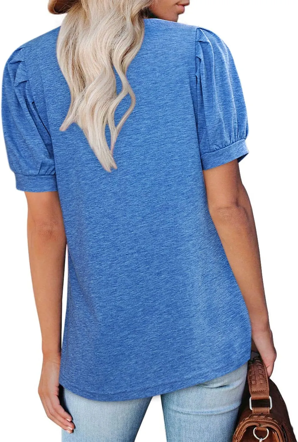 BZB Womens Square Neck Tops Trendy 2025 Short Puff Sleeve T Shirts Summer Casual Tunic Cute Tops S-2XL