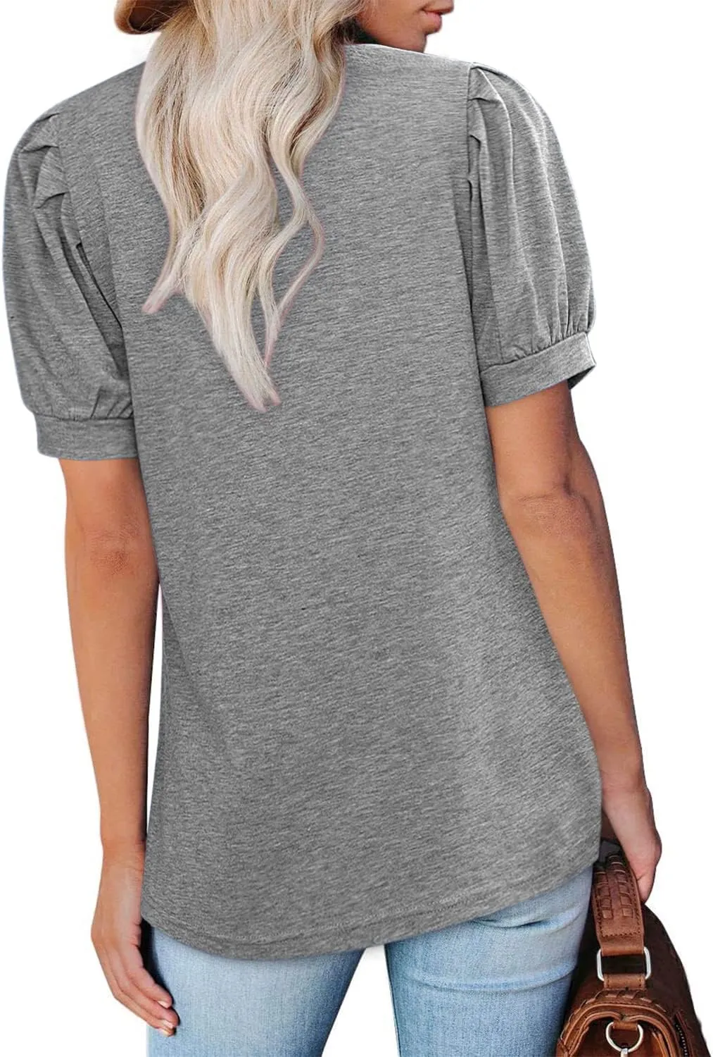 BZB Womens Square Neck Tops Trendy 2025 Short Puff Sleeve T Shirts Summer Casual Tunic Cute Tops S-2XL