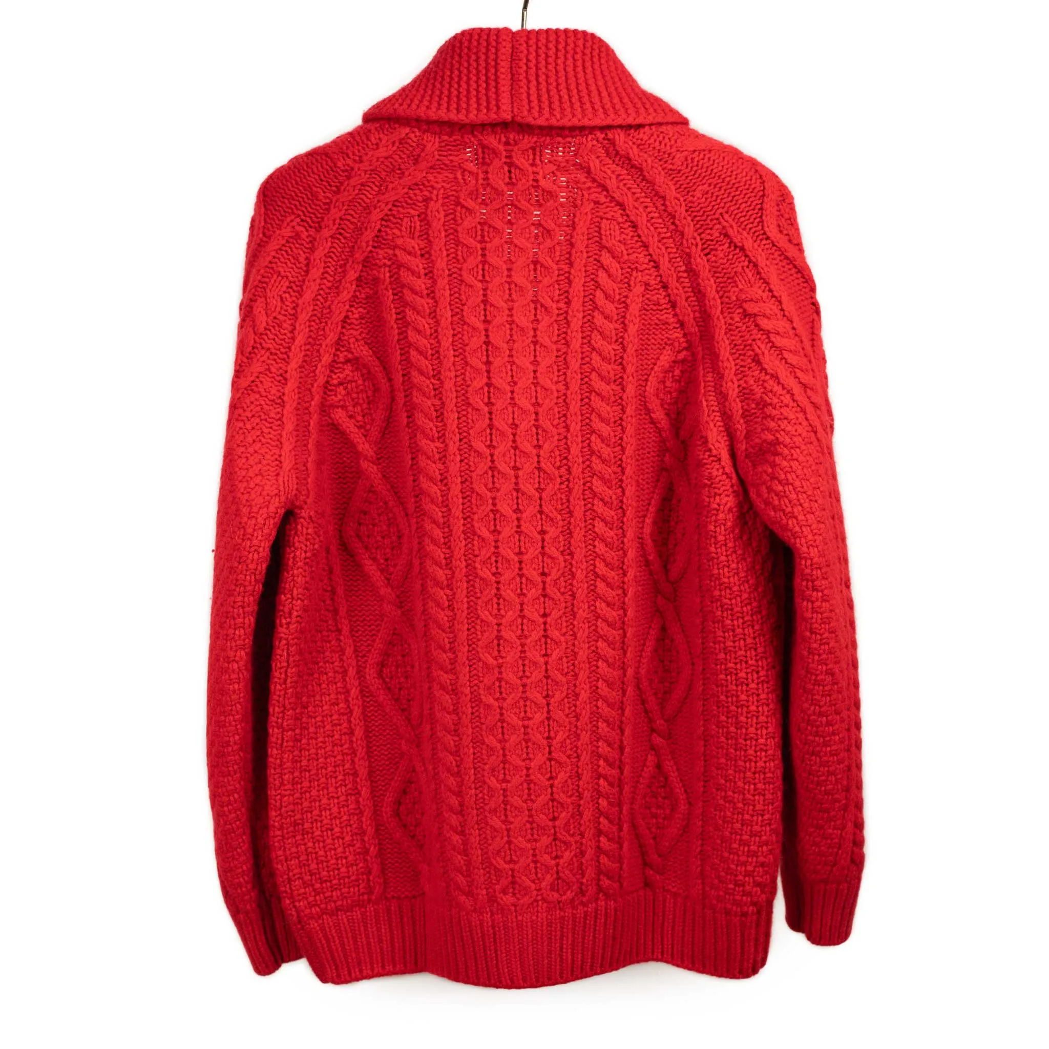 Cabled zip jacket in red wool and cashmere