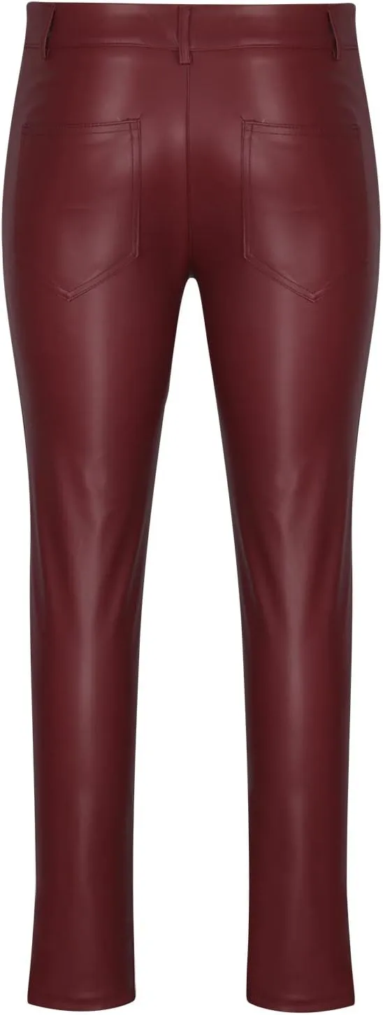 Cambkatl Men's Classic Leather Pants Retro Gothic Slim Fit Fashion Stretch Tight Trousers Night Club Metallic Moto Jeans