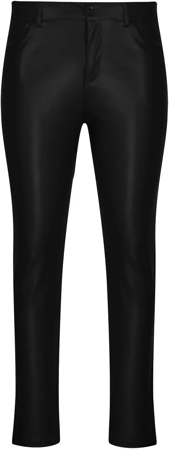 Cambkatl Men's Classic Leather Pants Retro Gothic Slim Fit Fashion Stretch Tight Trousers Night Club Metallic Moto Jeans