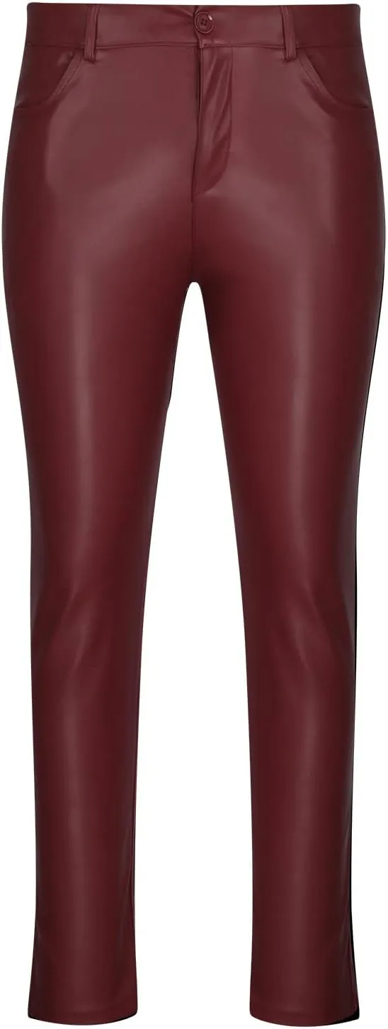 Cambkatl Men's Classic Leather Pants Retro Gothic Slim Fit Fashion Stretch Tight Trousers Night Club Metallic Moto Jeans