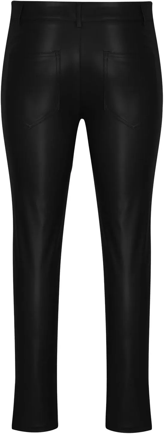 Cambkatl Men's Classic Leather Pants Retro Gothic Slim Fit Fashion Stretch Tight Trousers Night Club Metallic Moto Jeans
