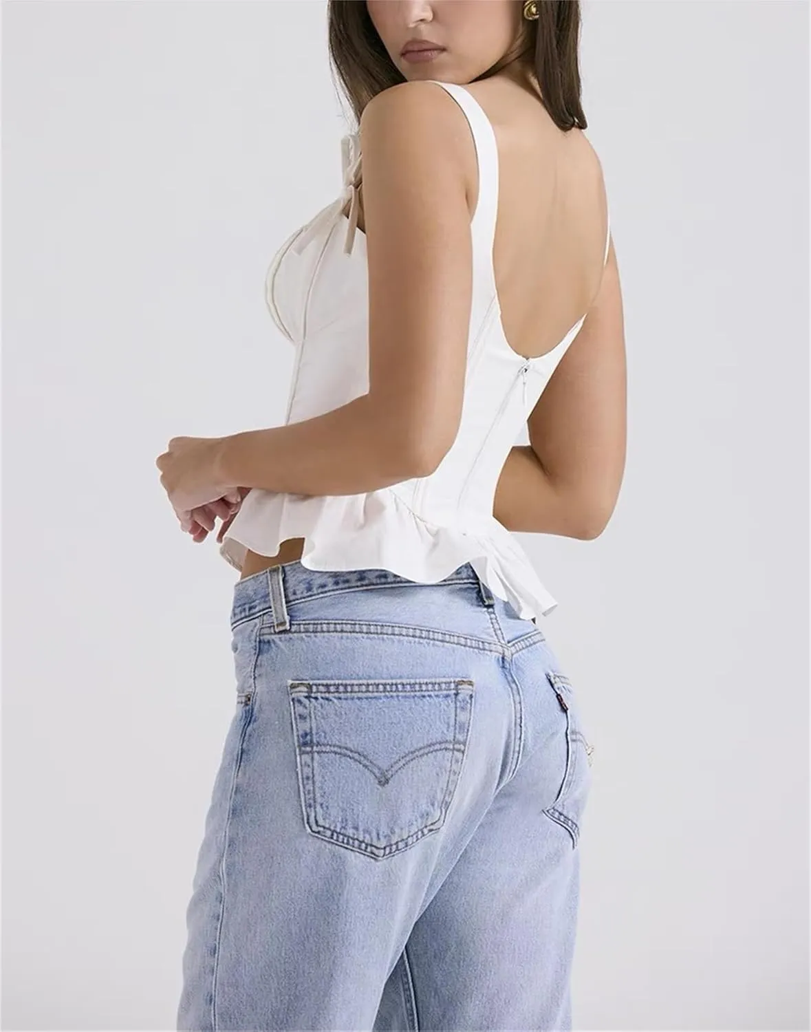 Camisole Tops Summer Women's V Neck Palace Style Tank Top Sexy Slim Fit Sleeveless Chic Bow Tops Streetwear