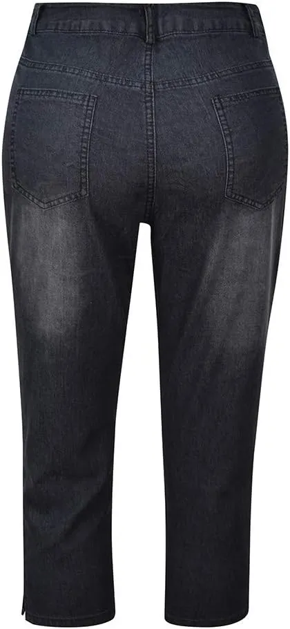 Capris Jeans for Women High Waisted Stretchy Ripped Skinny Denim Capri Jean Shorts Distressed Cropped Jeggings