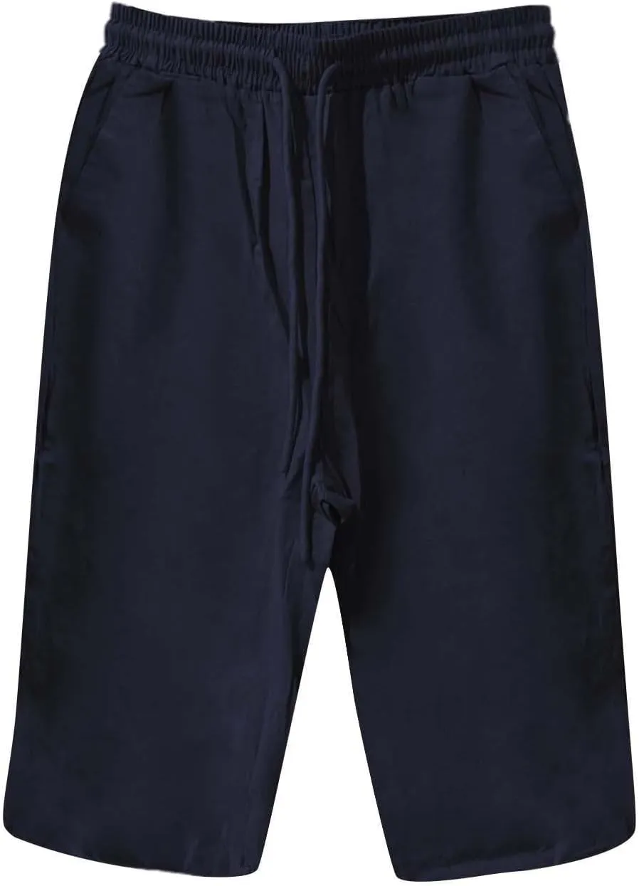 Capris Pants for Women Cotton Linen Summer 2025 Straight Wide Leg Loose Drawstring Elastic Waist Cropped Trouser