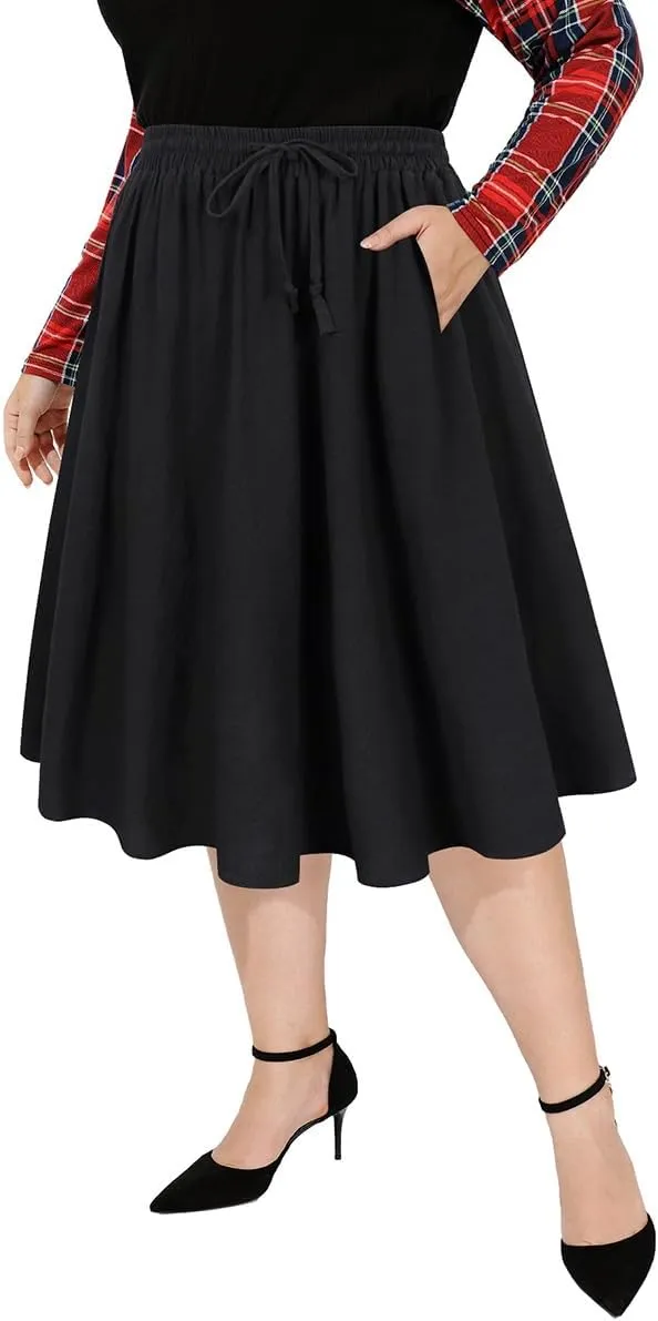 CARCOS Plus Size Midi/Mini Skirks for Women Solid/Star/Striped A Line Flowy High Waist Skirt XL-5XL