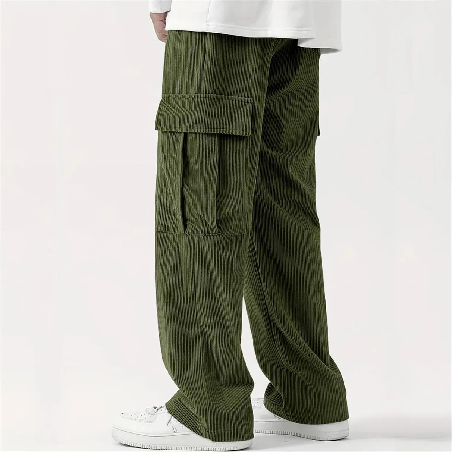 Cargo Pants for Men Corduroy Straight Wide Leg Casual Lightweight Breathable Loose Fit Trendy Soild Trousers Outdoor