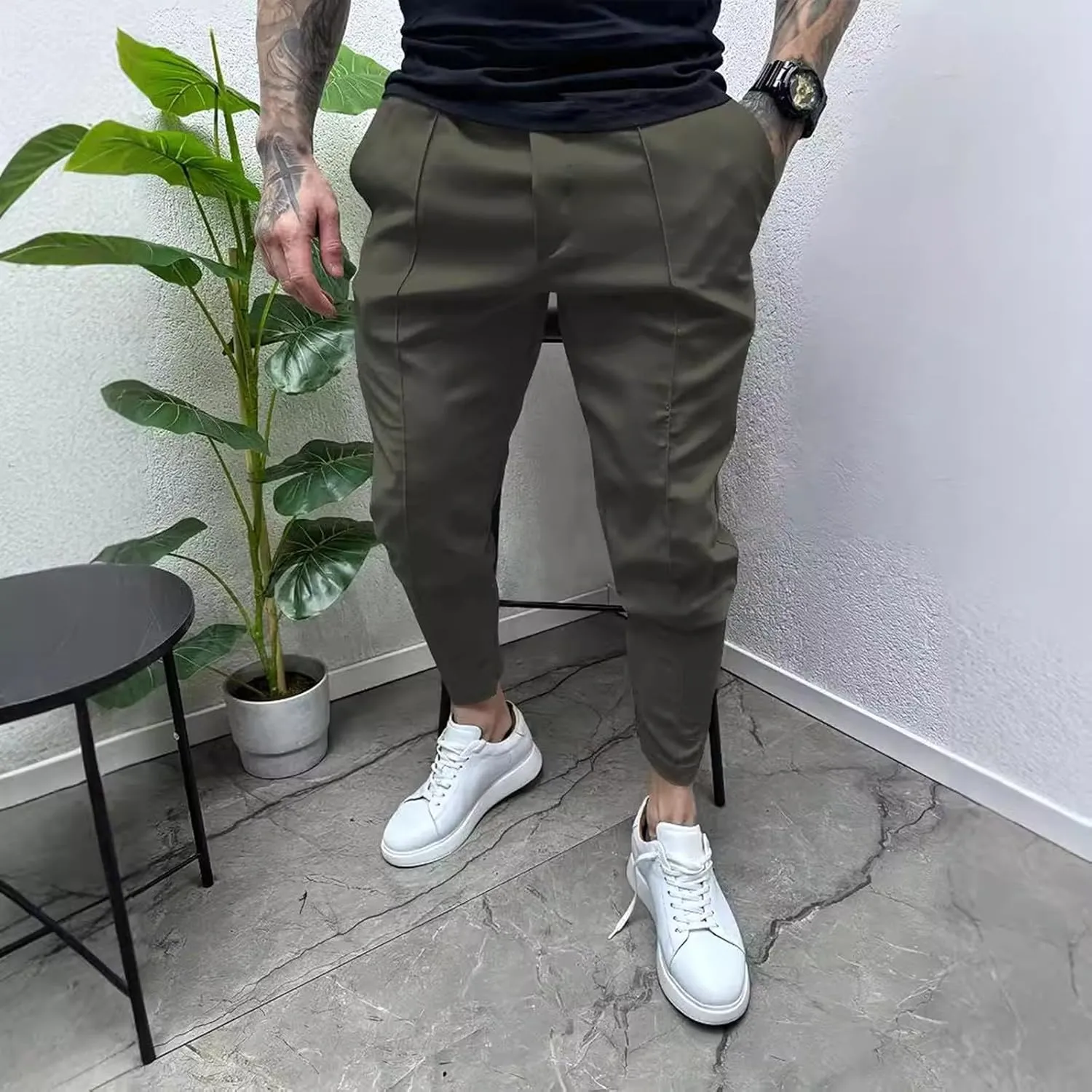 Cargo Pants for Men Outdoor Tactical Jogging Pants Slim Fit Sweatpants Elastic Waist Tapered Pants with Multi Pockets