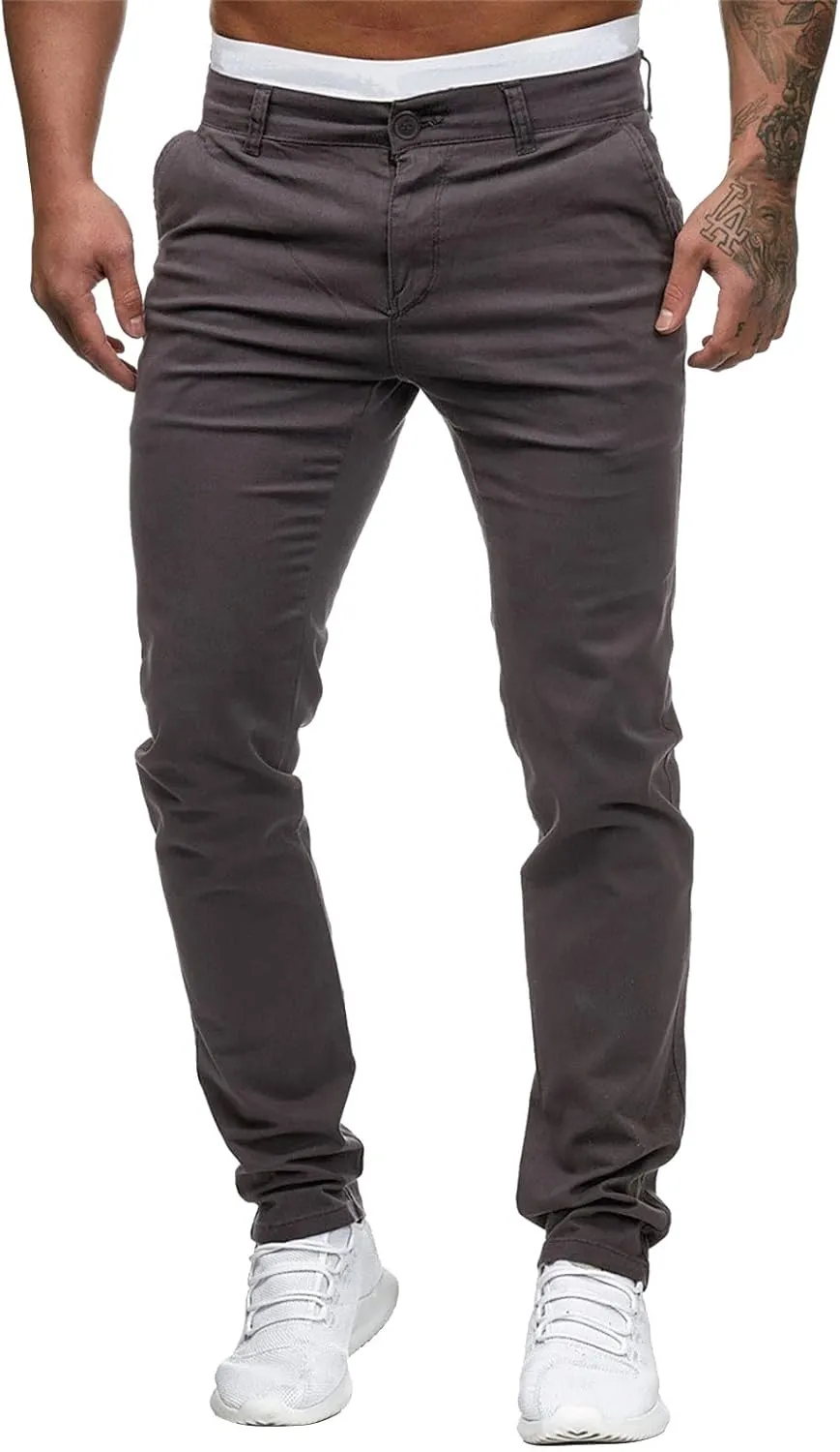 Cargo Pants for Men, Slim Fit Full Length Trousers, Casual Solid Mid Waist Pocket Fashion Workout Pants Streetwear
