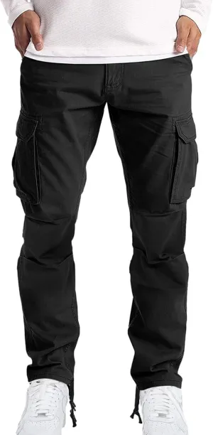 Cargo Sweatpants for Men Loose Fit Mens Joggers with Zip Pockets Mens Trousers Straight Fit Mens Cotton Dress Pants
