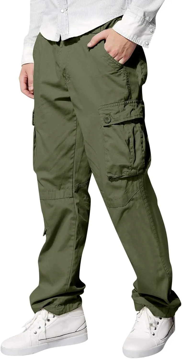 Cargo Sweatpants for Men Loose Fit Mens Joggers with Zip Pockets Mens Trousers Straight Fit Mens Cotton Dress Pants