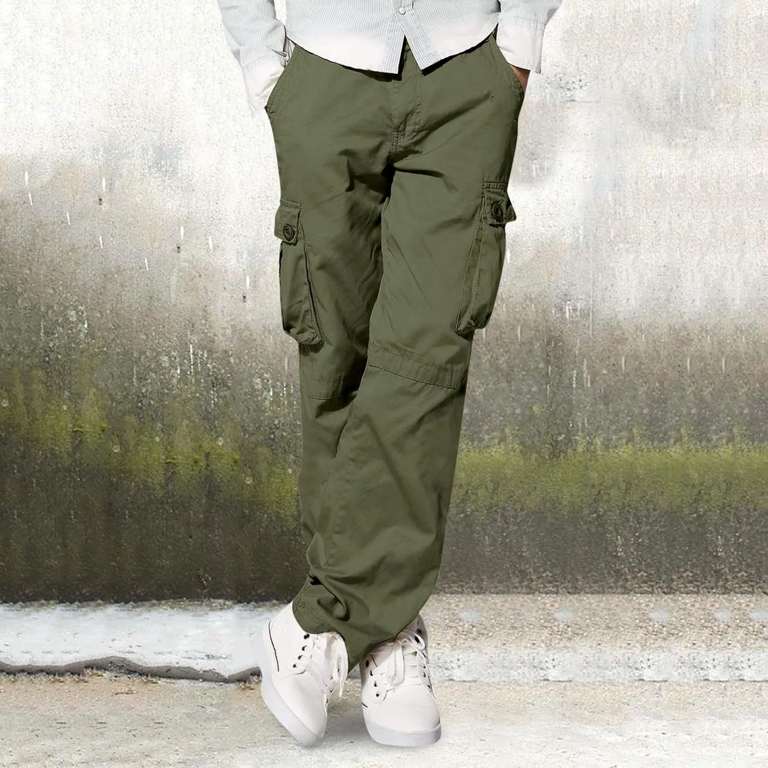 Cargo Sweatpants for Men Loose Fit Mens Joggers with Zip Pockets Mens Trousers Straight Fit Mens Cotton Dress Pants