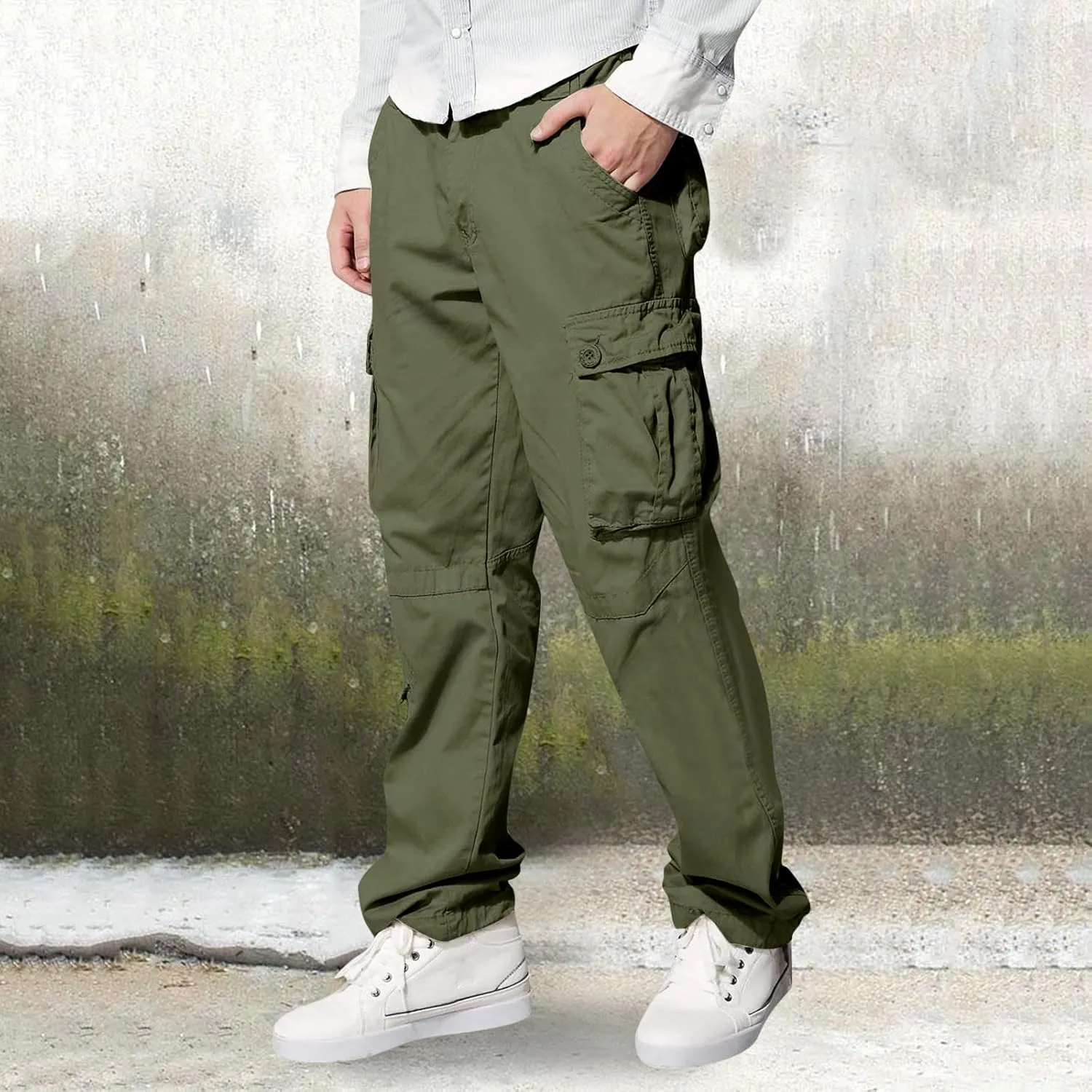 Cargo Sweatpants for Men Loose Fit Mens Joggers with Zip Pockets Mens Trousers Straight Fit Mens Cotton Dress Pants