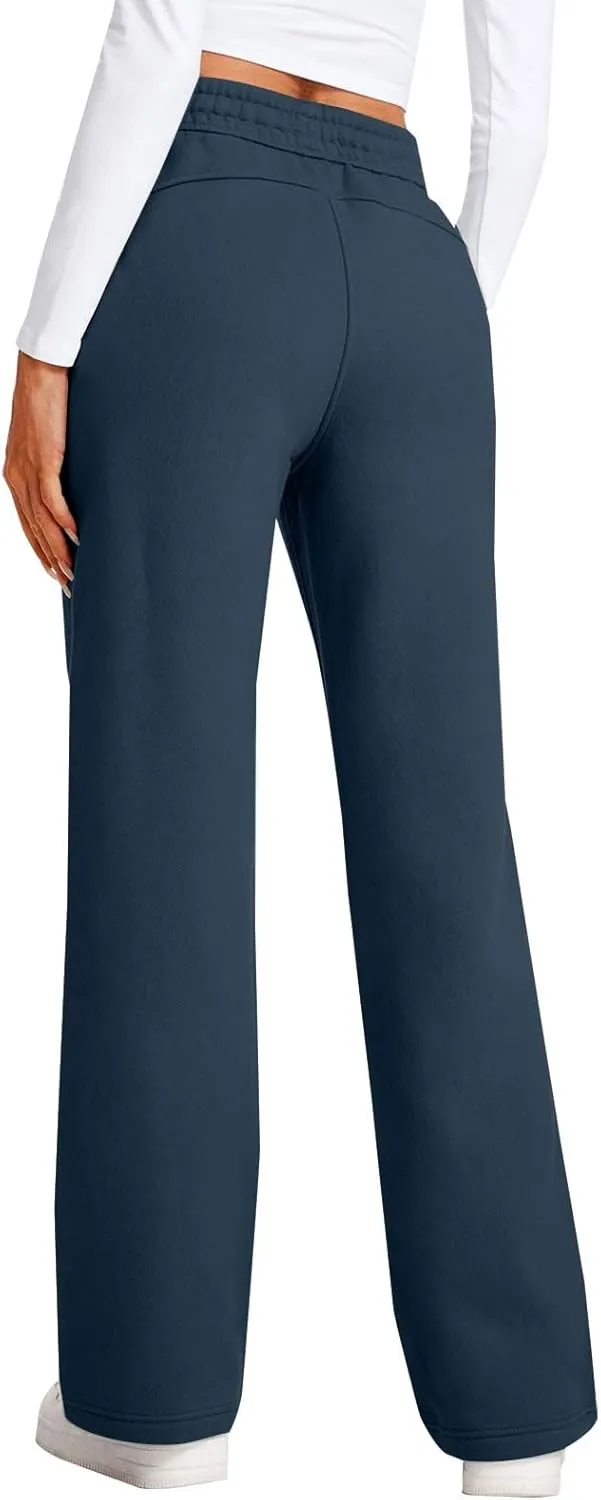 Casual High Waist Drawstring Straight Leg Trousers Loose Fit Comfy Workout Athletic Yoga Pants with Pockets for Women