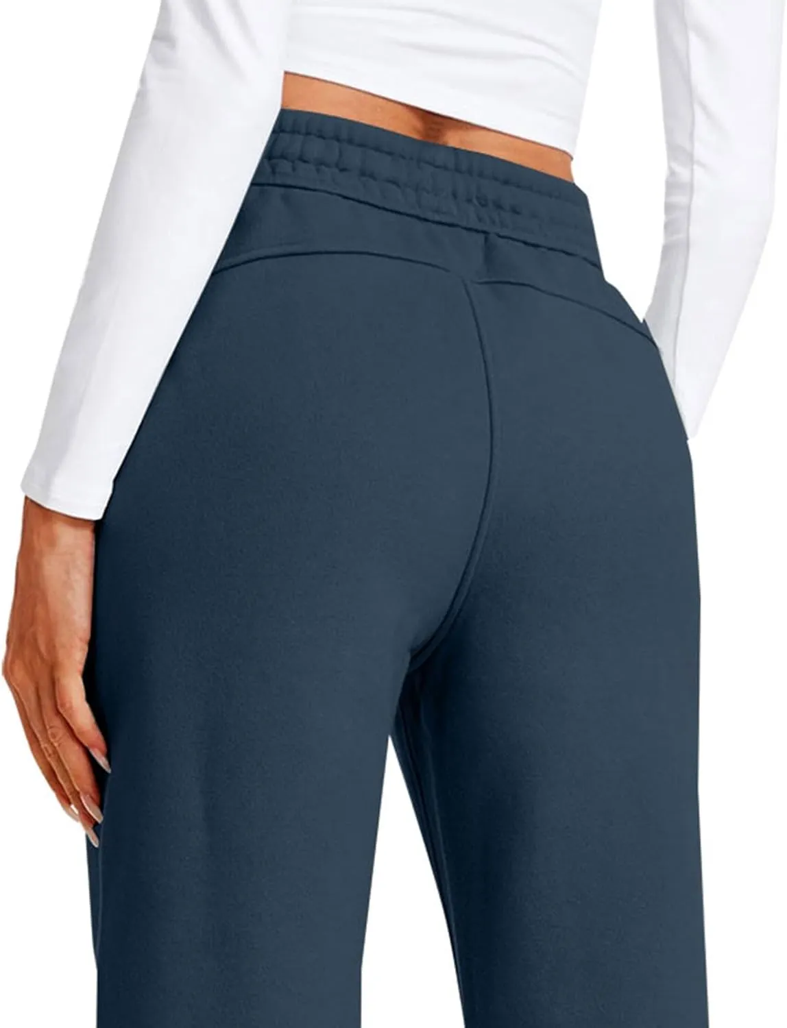 Casual High Waist Drawstring Straight Leg Trousers Loose Fit Comfy Workout Athletic Yoga Pants with Pockets for Women