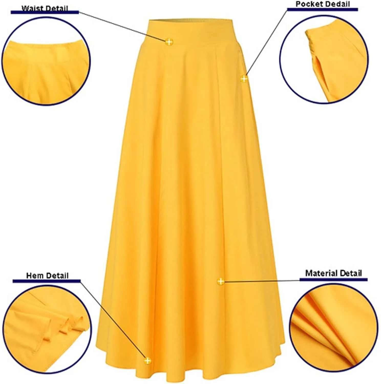 CHARTOU Women High Waisted Maxi Skirt Ruffle Pleated Long Flowy Skirt Boho Swing A Line Skirt with Pockets