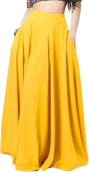 CHARTOU Women High Waisted Maxi Skirt Ruffle Pleated Long Flowy Skirt Boho Swing A Line Skirt with Pockets