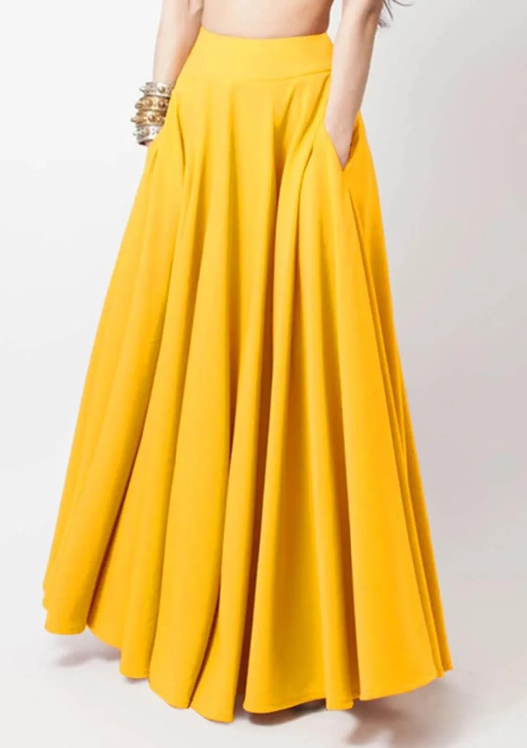 CHARTOU Women High Waisted Maxi Skirt Ruffle Pleated Long Flowy Skirt Boho Swing A Line Skirt with Pockets