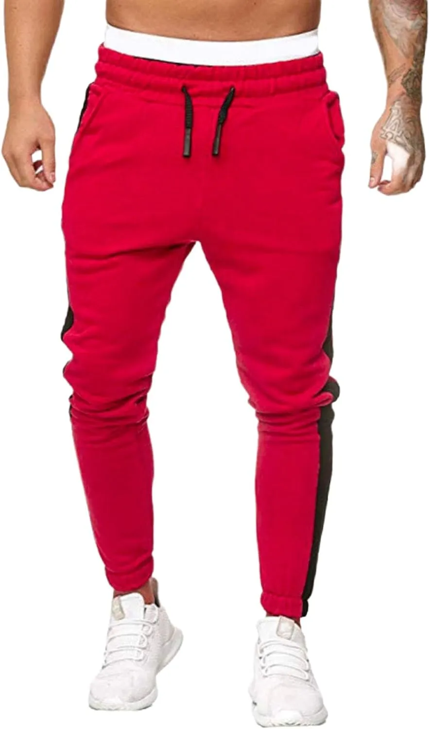 Chinos Pants Men Mid Waist Sweatpants Straight Leg Trousers Classic Workout Joggers Lounge Pants Slacks with Pockets