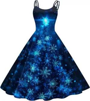 Christmas Dresses for Women 1950s Retro Vintage Spaghetti Strap Cocktail Rockabilly Floral Evening Swing Dress
