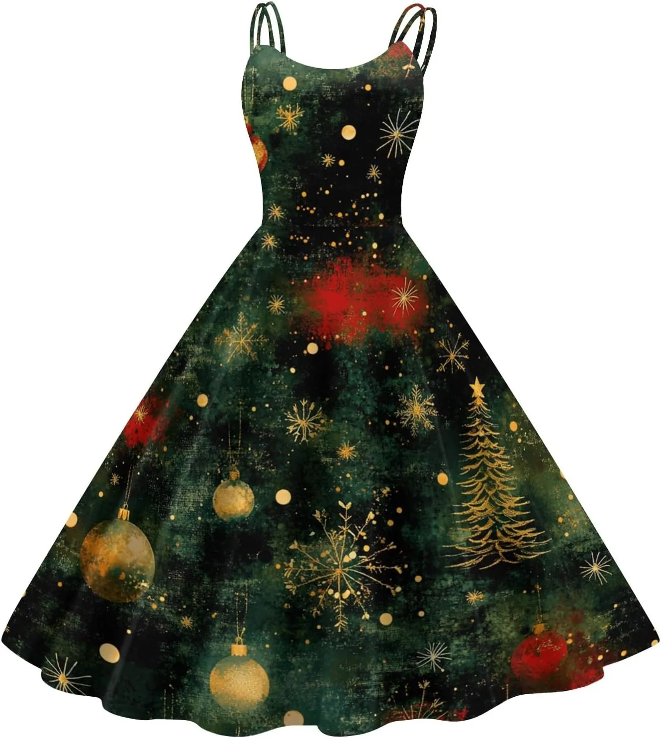 Christmas Dresses for Women 1950s Retro Vintage Spaghetti Strap Cocktail Rockabilly Floral Evening Swing Dress