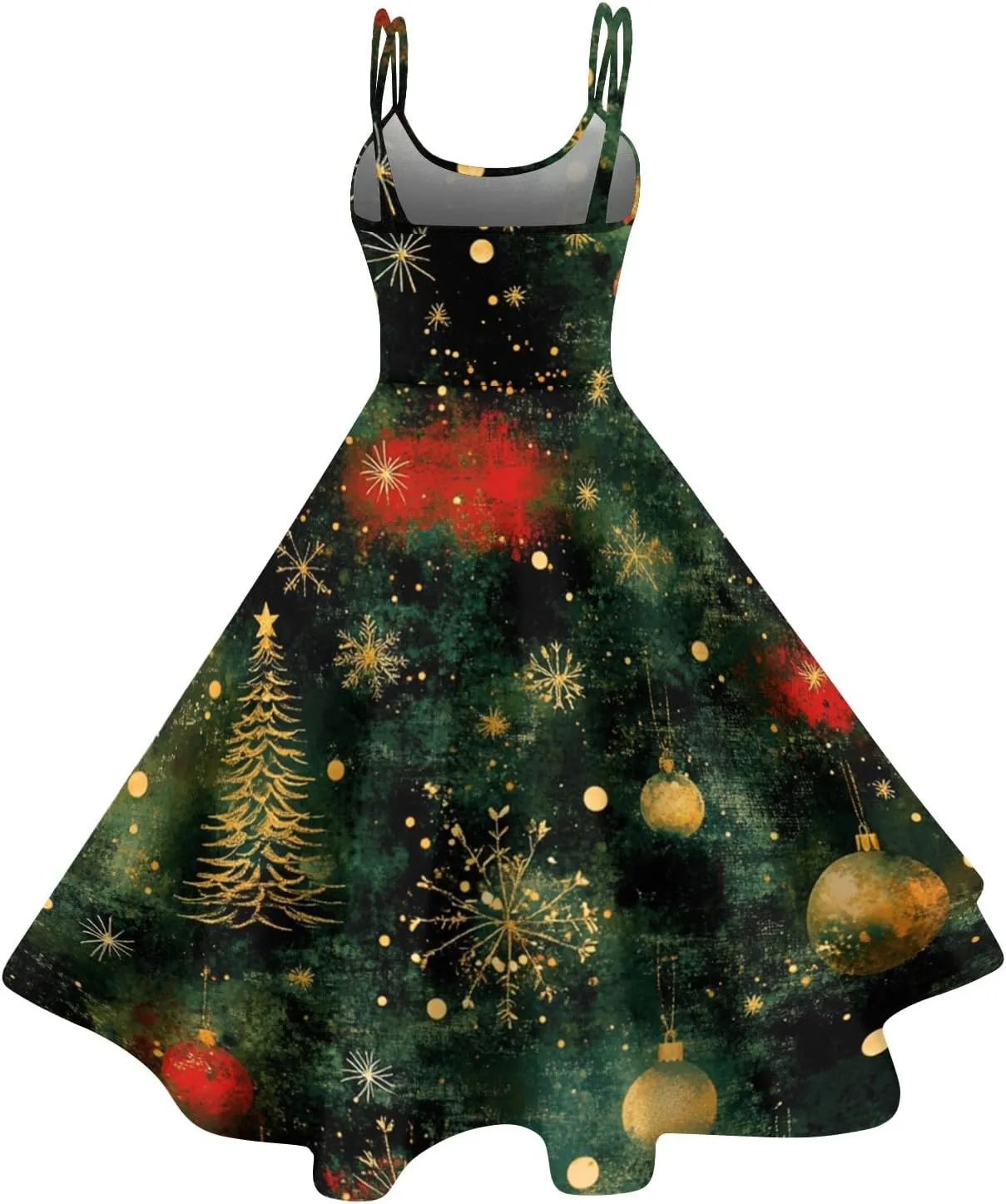 Christmas Dresses for Women 1950s Retro Vintage Spaghetti Strap Cocktail Rockabilly Floral Evening Swing Dress