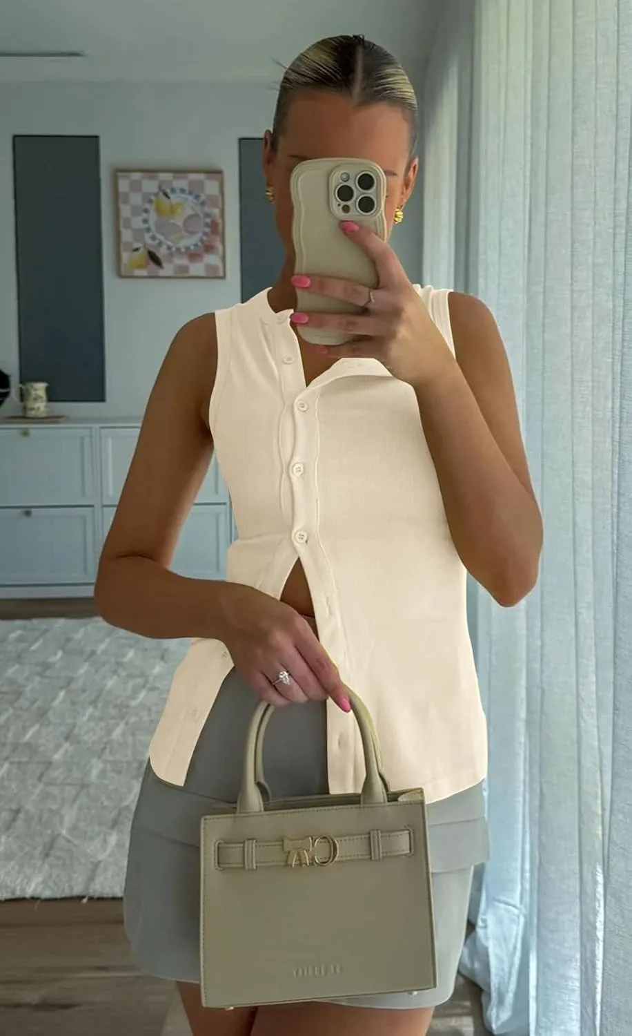 Cicy Bell Womens Button Down Tank Tops Summer Sleeveless Vest Tops Trendy Ribbed Fitted Going Out Shirts