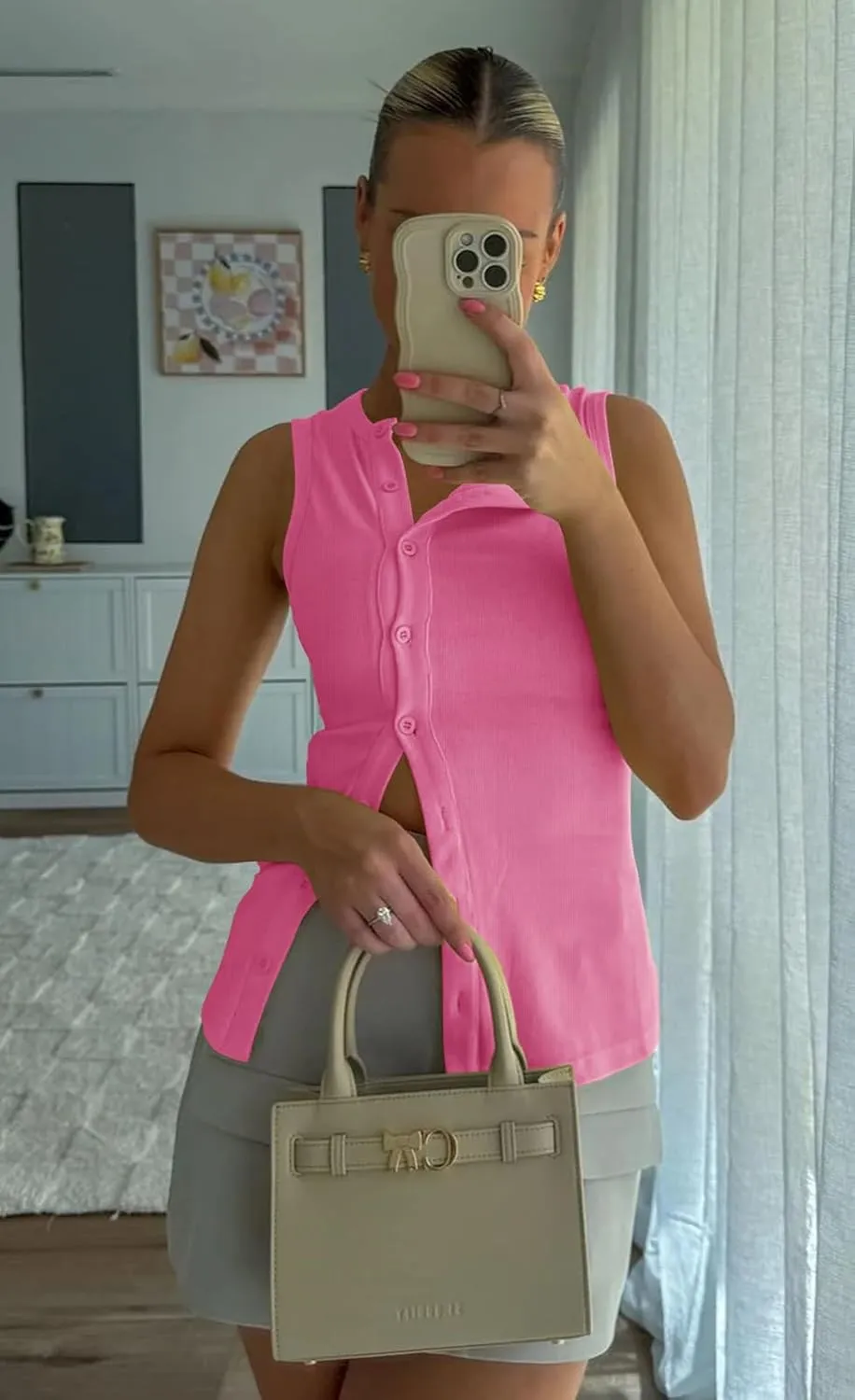Cicy Bell Womens Button Down Tank Tops Summer Sleeveless Vest Tops Trendy Ribbed Fitted Going Out Shirts