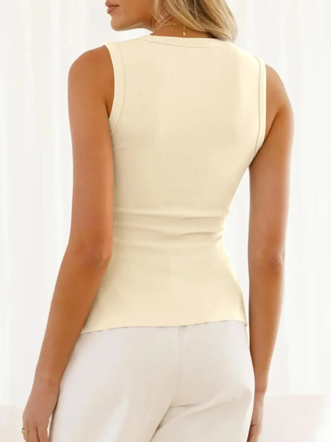 Cicy Bell Womens Button Down Tank Tops Summer Sleeveless Vest Tops Trendy Ribbed Fitted Going Out Shirts