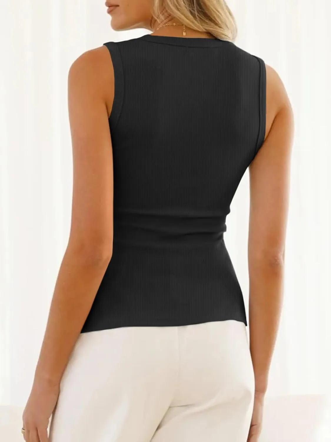 Cicy Bell Womens Button Down Tank Tops Summer Sleeveless Vest Tops Trendy Ribbed Fitted Going Out Shirts