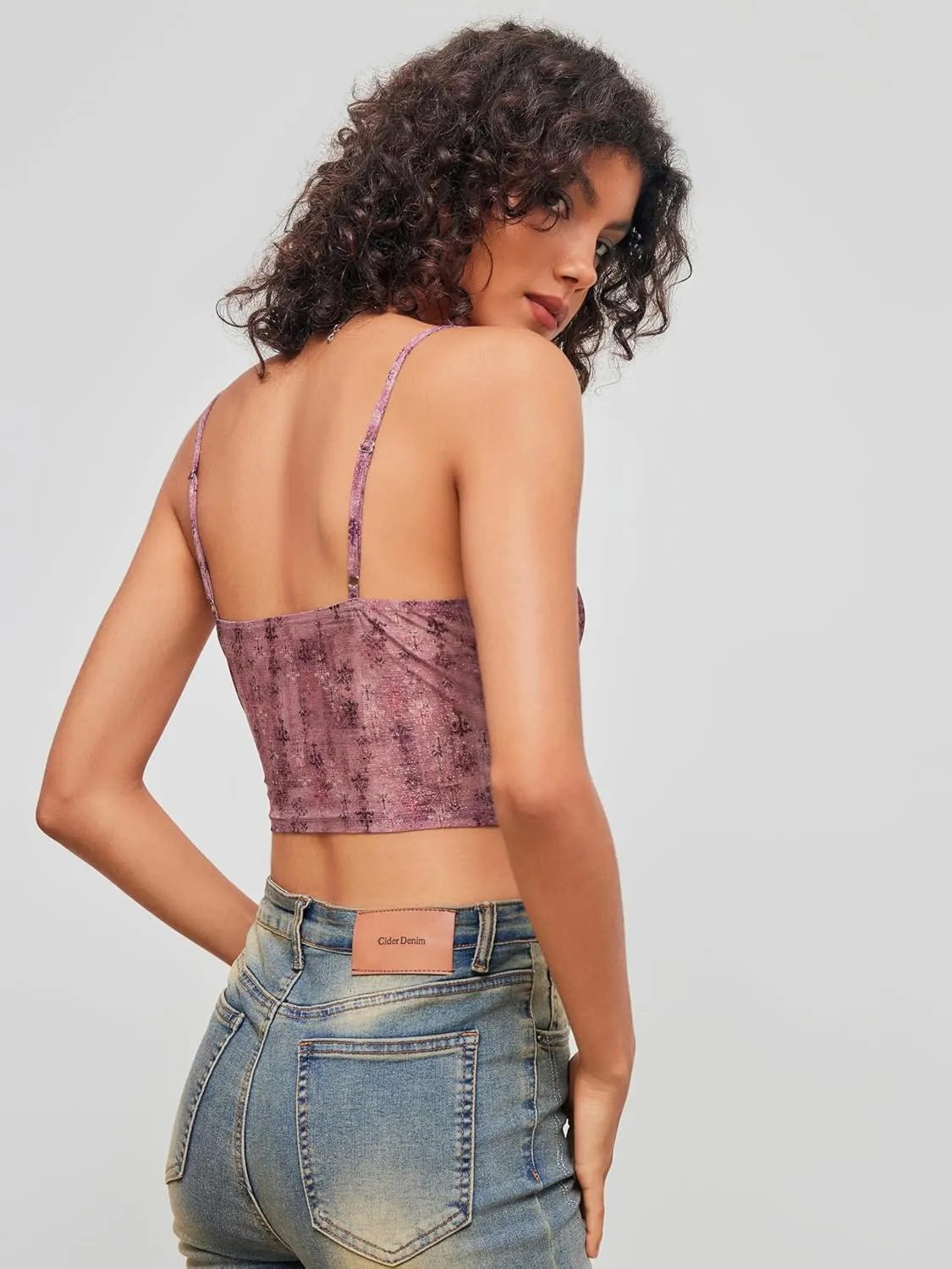 CIDER Going Out Tops for Women Y2K Tie Front Asymmetrical Ruffle Hem Lace Spaghetti Strap Cowgirl Crop Tops