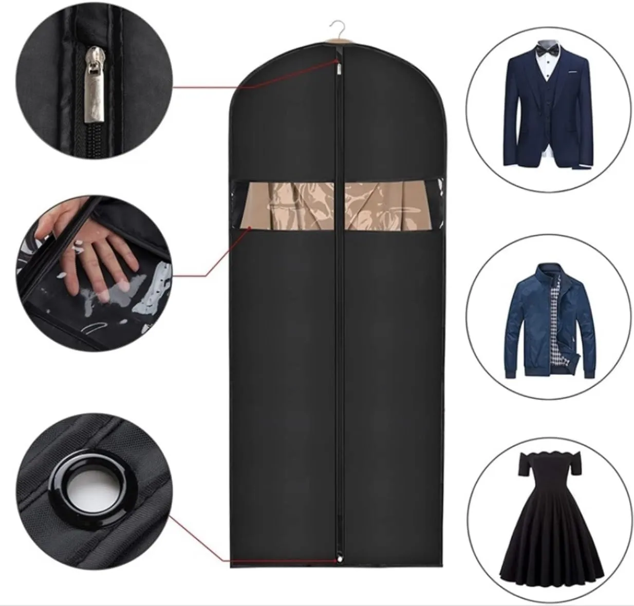Clothes Cover 3pcs Garment Bags for Hanging Clothes 60" Dress Bags for Closet with Zipper Suit Bags