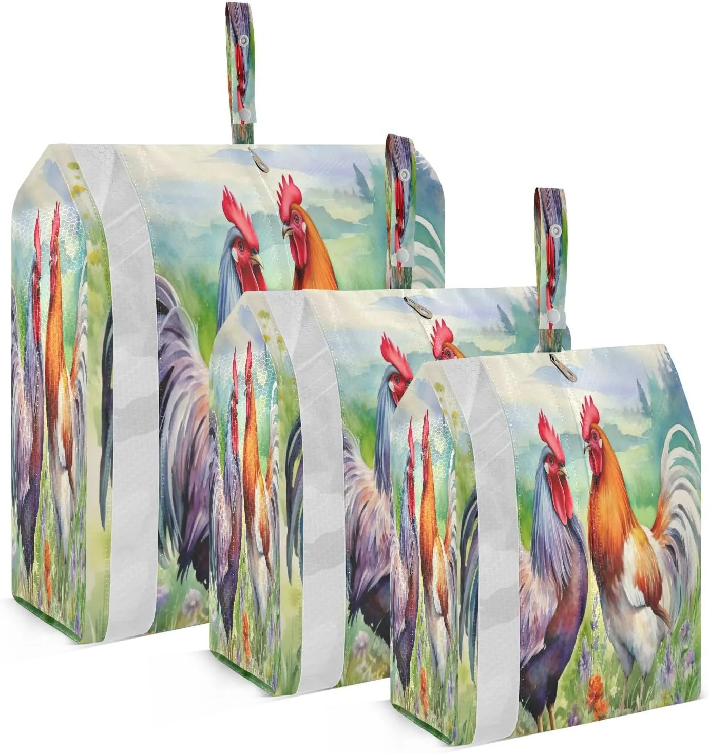 Colorful Rooster Flower Packing Cubes for Travel 3 Set Packing Essentials Luggage Cubes for Carry On