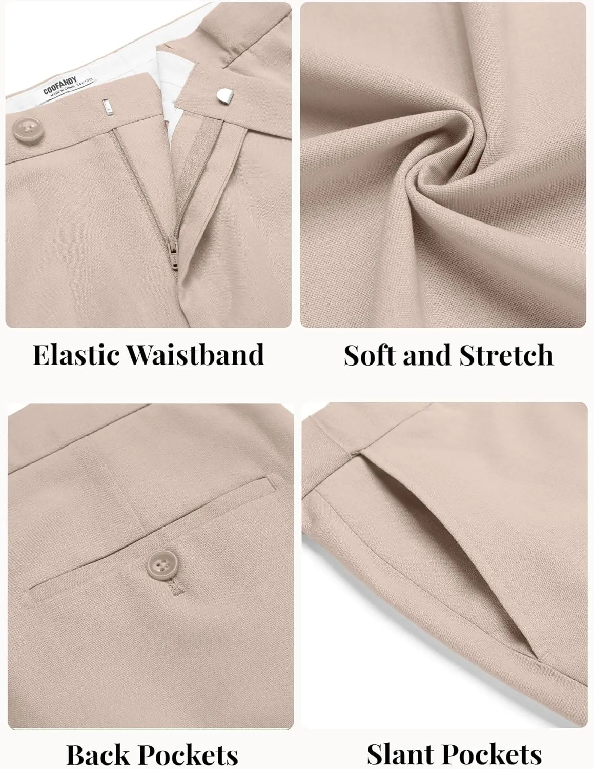 COOFANDY Men Linen Dress Pants Classic Fit Suit Pants Lightweight Wrinkle Free Casual Trousers