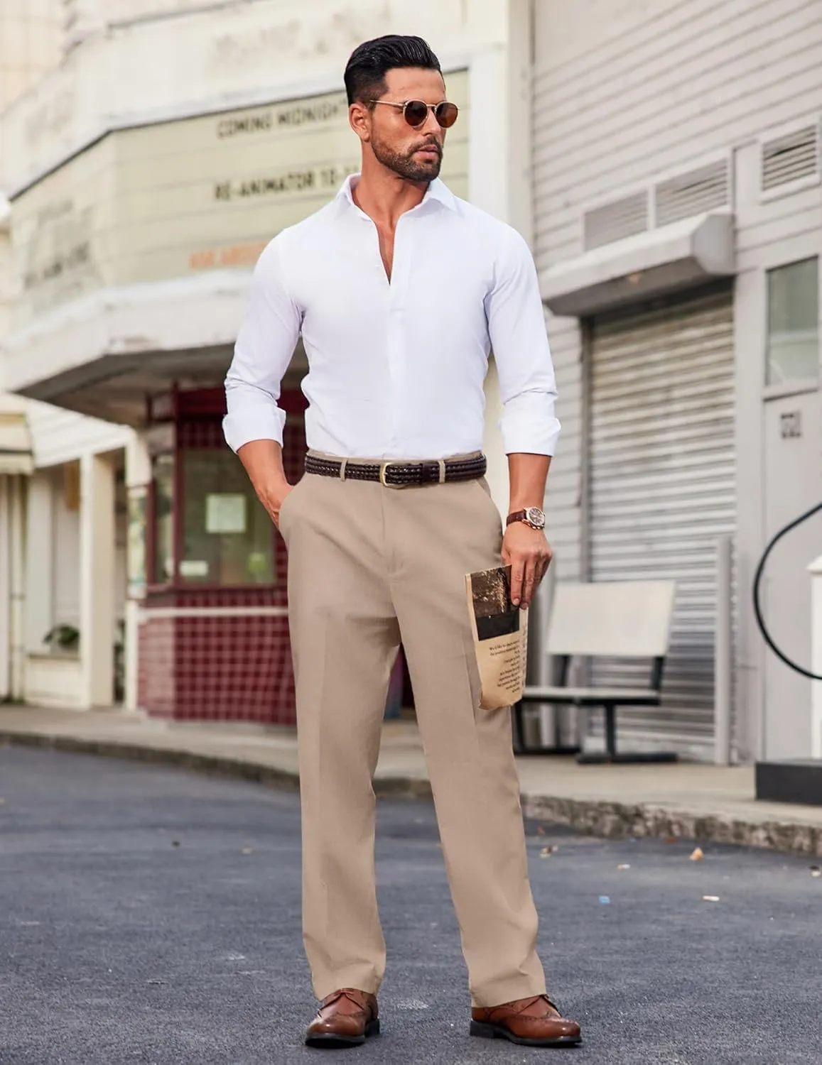COOFANDY Men Linen Dress Pants Classic Fit Suit Pants Lightweight Wrinkle Free Casual Trousers