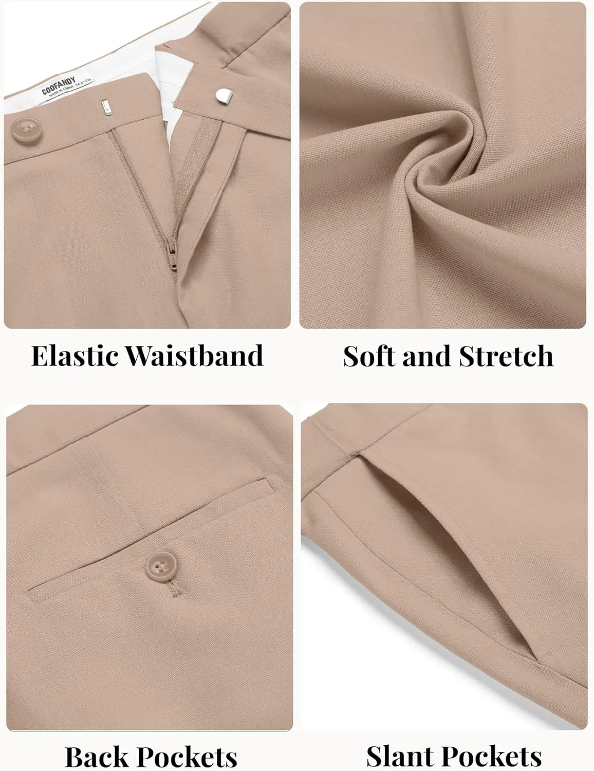 COOFANDY Men Linen Dress Pants Classic Fit Suit Pants Lightweight Wrinkle Free Casual Trousers