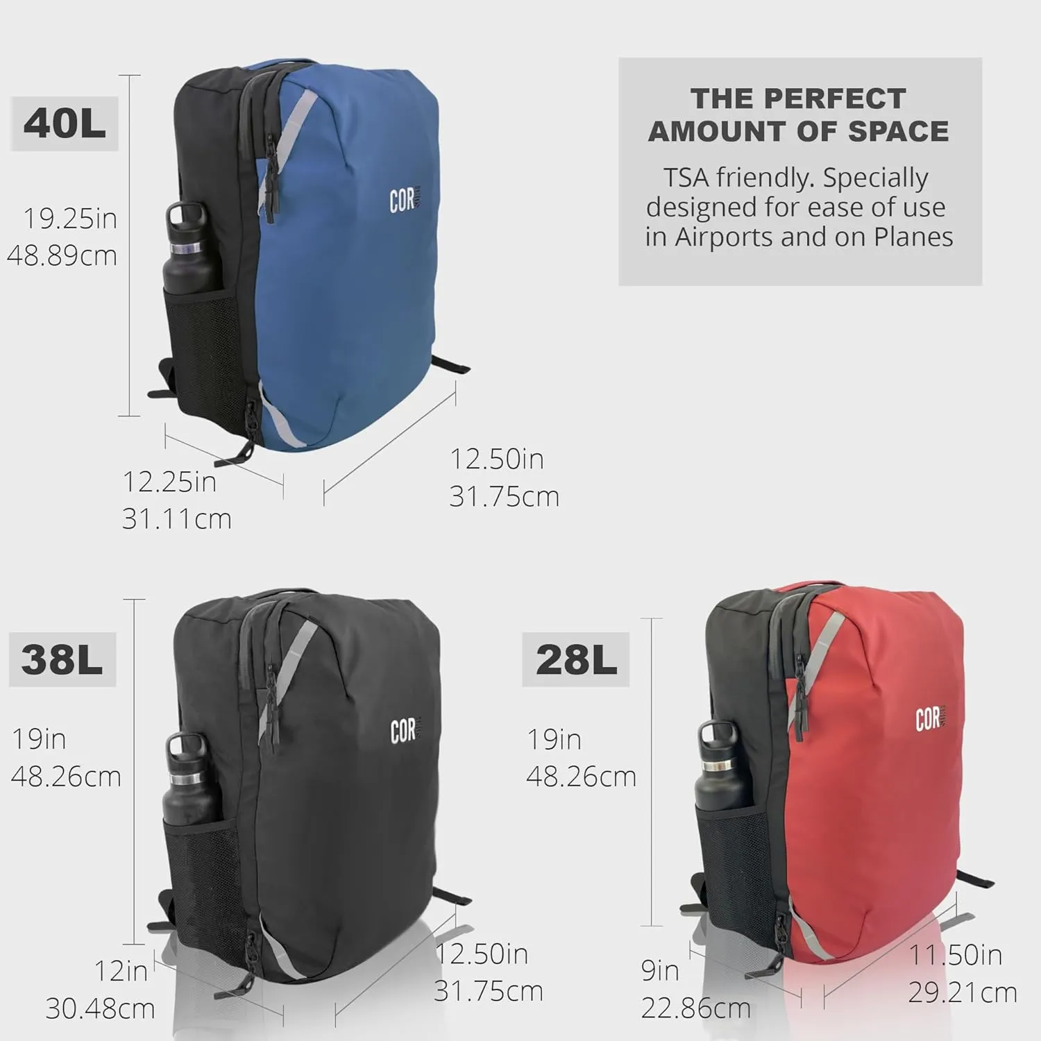 COR Surf Carry On Travel Backpack Bundle | Island Hopper Travel Backpack with Toiletry Bag and Compression Packing Cube Set (28L, Black)