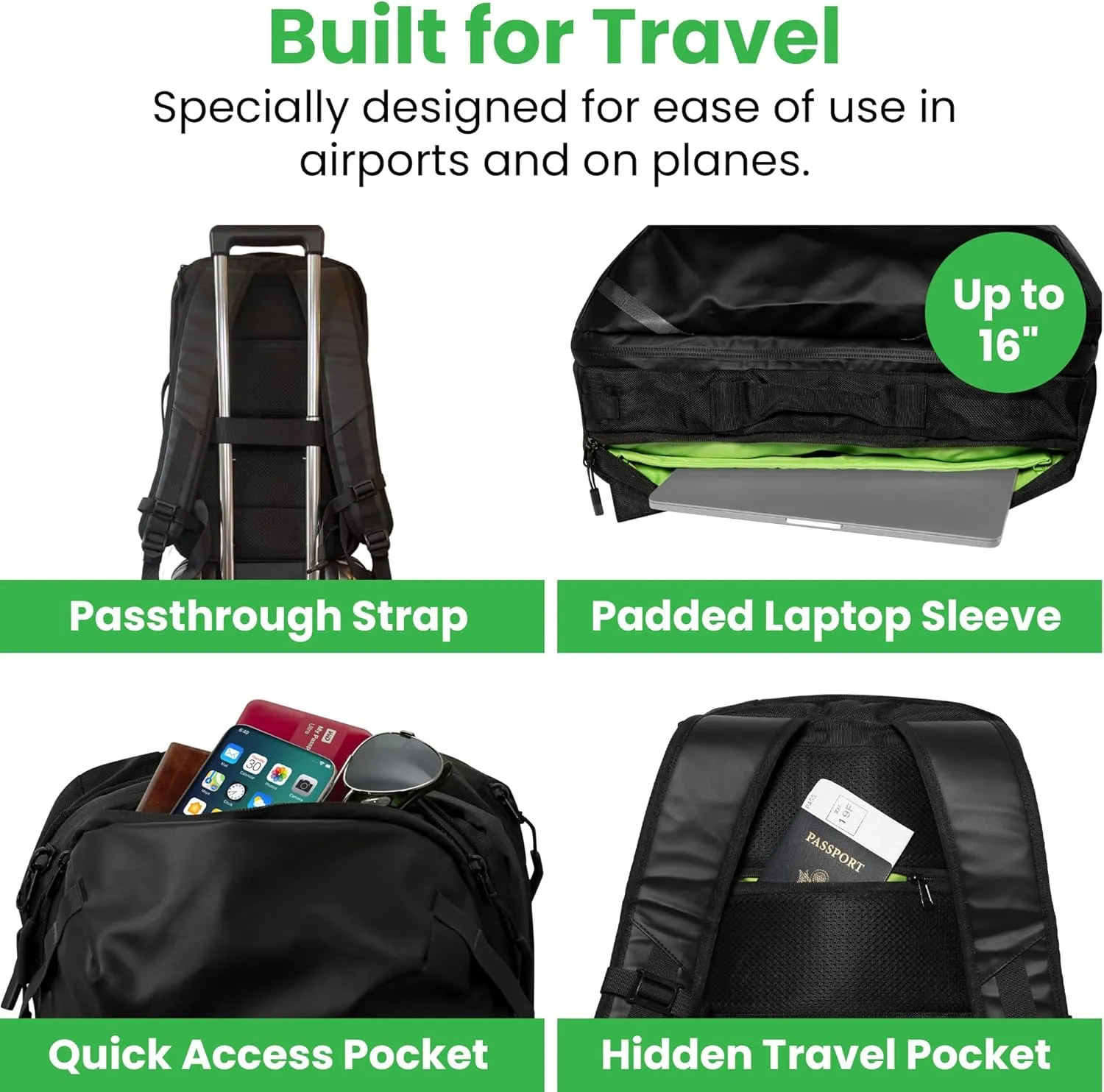 COR Surf Carry On Travel Backpack Bundle | Island Hopper Travel Backpack with Toiletry Bag and Compression Packing Cube Set (28L, Black)